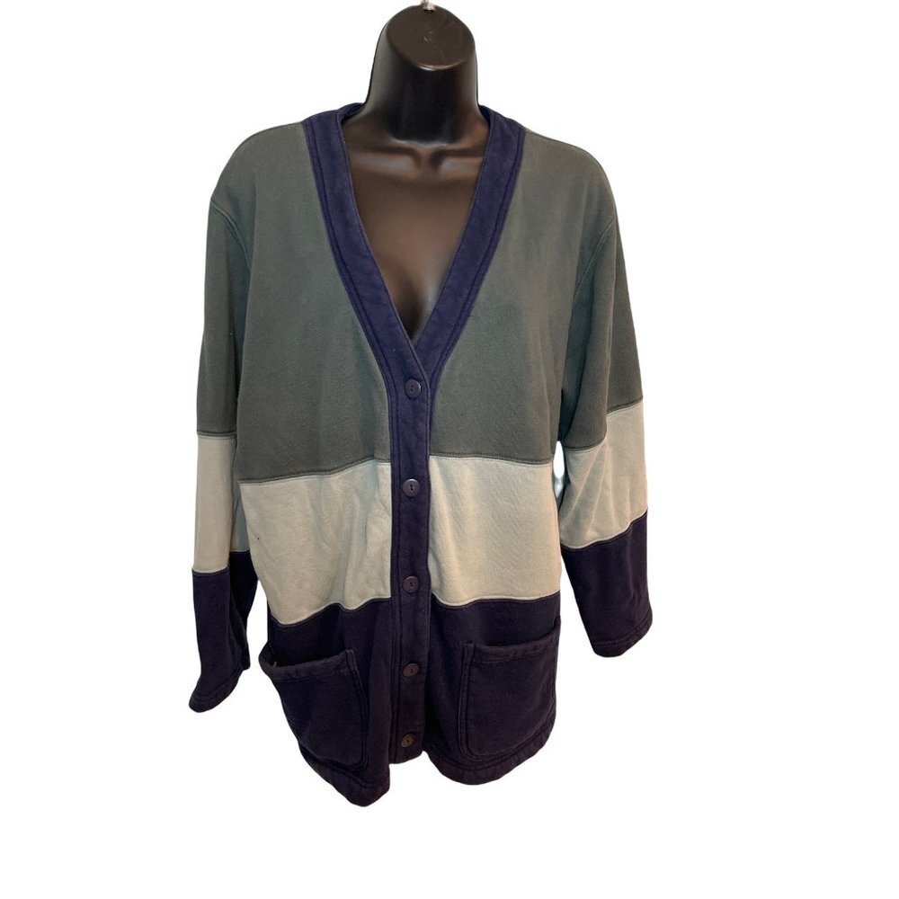 Talbots Vintage V-Neck Cardigan Wide Striped Sweater